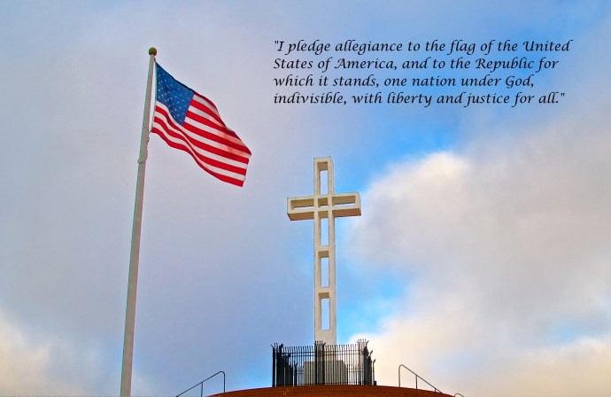 The American Flag and the Cross on top of Mt. Soledad